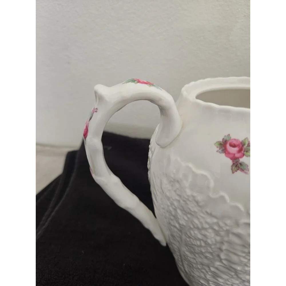 Vintage Spode Bridal Rose Coffee Pot Savoy Cabbage Leaf Fine Bone Cina England
